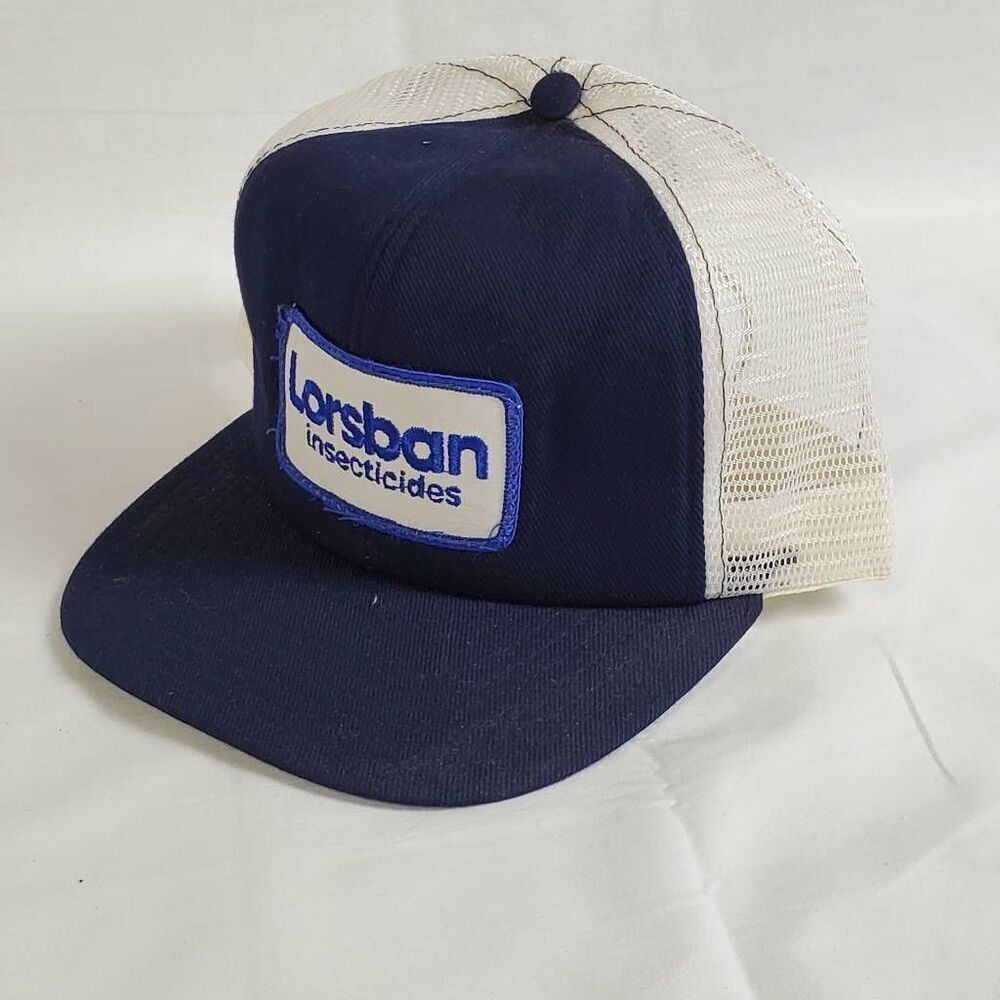Vintage Lorsban Insecticides Patch Trucker Hat Blue White Mesh Snapback Size-A-J